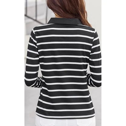 Women's Striped T-Shirt - Korean O-Neck Long Sleeve Patchwork Top