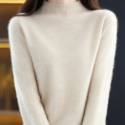 Mock Neck Cashmere Sweater Long Sleeve Loose Fit Pullover