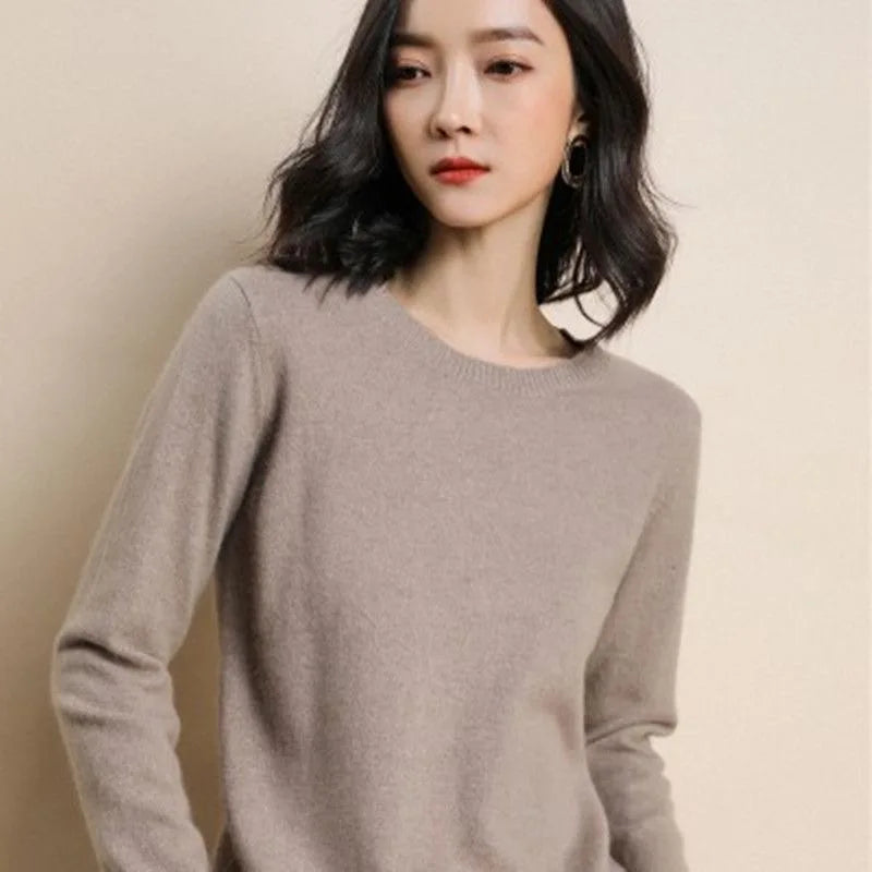 Round Neck Crochet Knit Sweater Long Sleeve Loose Fit Pullover