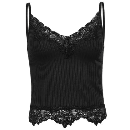 Goth Lace Patchwork V-Neck Crop Cami Top