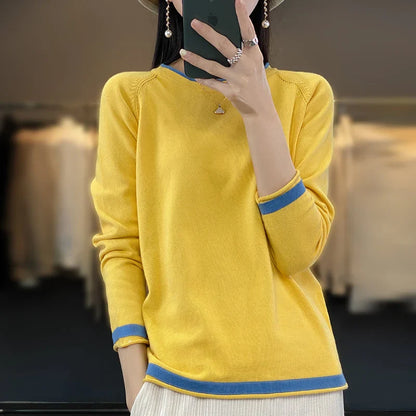 Round Neck Cotton Knit Sweater Long Sleeve Regular Fit
