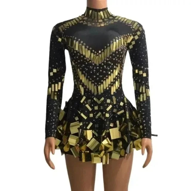 Women's Mirror Sequin Party Dress - Stretch Stage Dance Dress