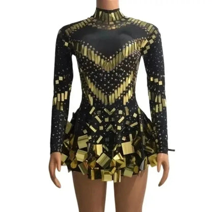 Women's Mirror Sequin Party Dress - Stretch Stage Dance Dress
