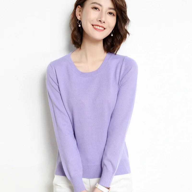 Round Neck Knit Sweater Long Sleeve Regular Fit Pullover