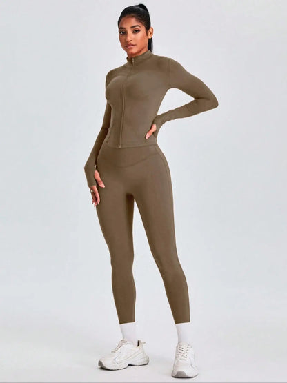 Mock Neck Zip-Up Jacket & High Waist Leggings Set