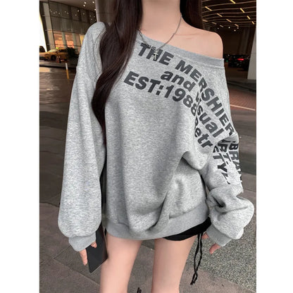 Women's Oversized Off-Shoulder Letter Print T-Shirt