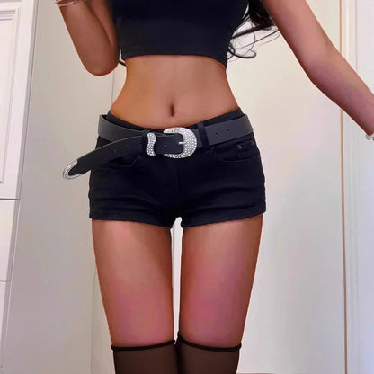 Woman High Waist Aesthetic Straight Leg Jeans Female Fashion Streetwear Mini Pants Girls Y2k 2000s Black Baggy Denim Shorts