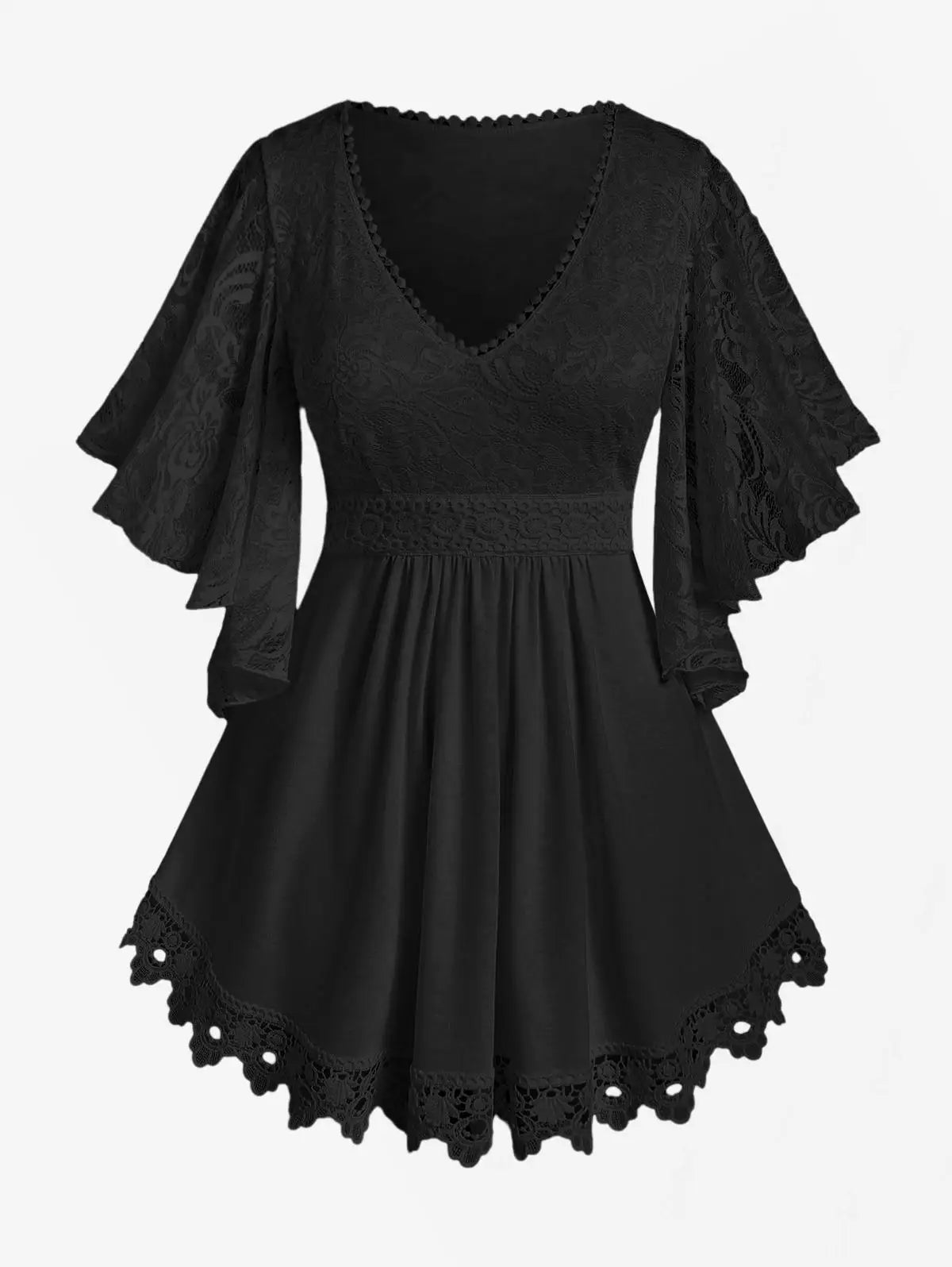 Women's Flower Lace Insert Criss-Cross T-Shirt