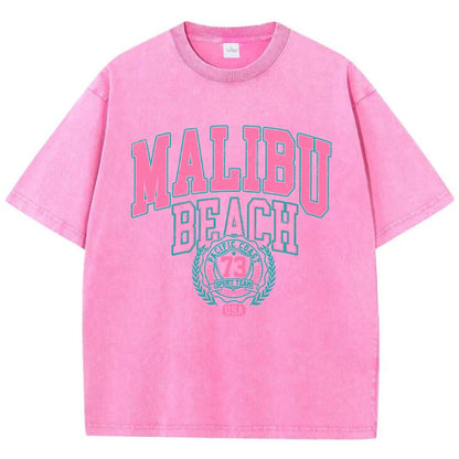 Malibu Beach Letter Print Washed Oversized Tee