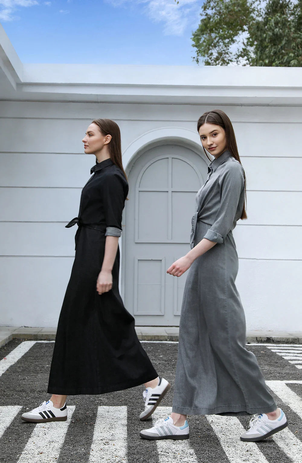 Women Lightweight Denim Wrap Blouse & Slip Dress Set