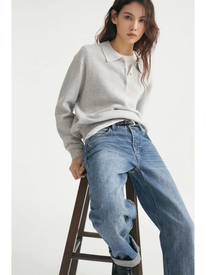 Polo Neck Knit Sweater & Wide Leg Pants Set