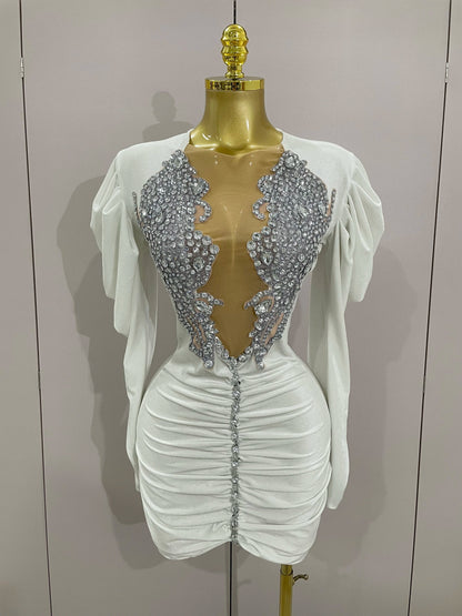 Women's Luxury Sparkly Crystal Velvet Mini Dress