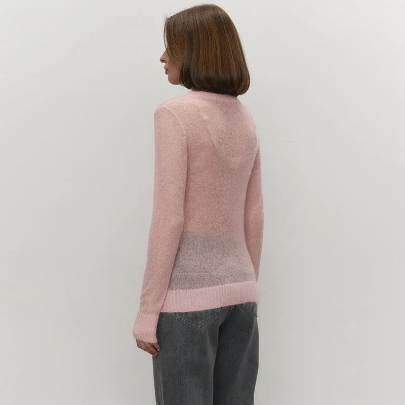 Round Neck Knit Sweater Long Sleeve Loose Fit Spliced Pullover