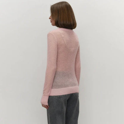 Round Neck Knit Sweater Long Sleeve Loose Fit Spliced Pullover