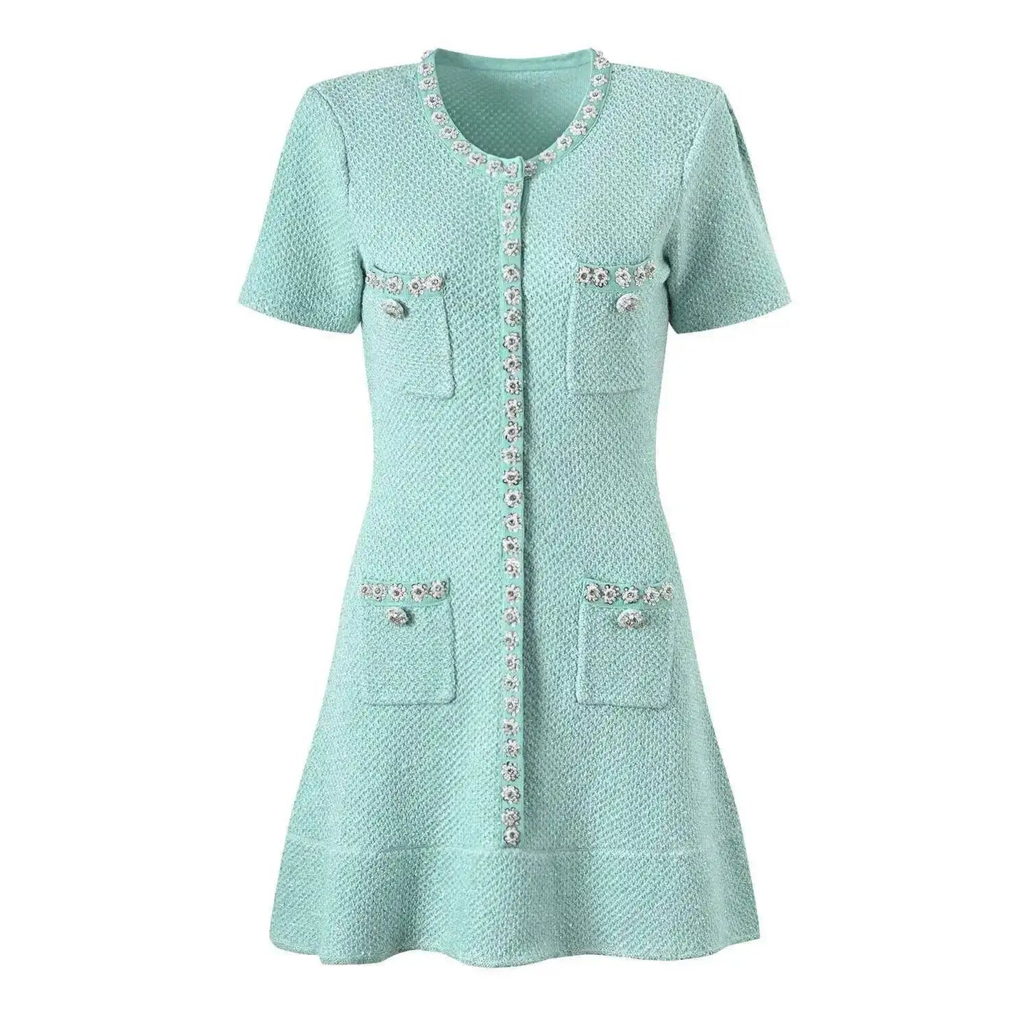 Luxury Designer Diamond Sequin Knitted Dress Women Ruffle Edge Beading Evening Party Dress