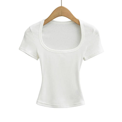 Square Neck Short Sleeve Crop Top