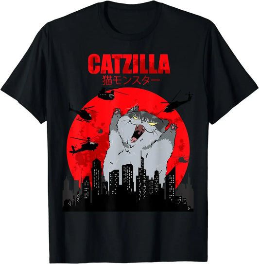 Japanese Cat Catzilla Graphic Print Unisex Tee
