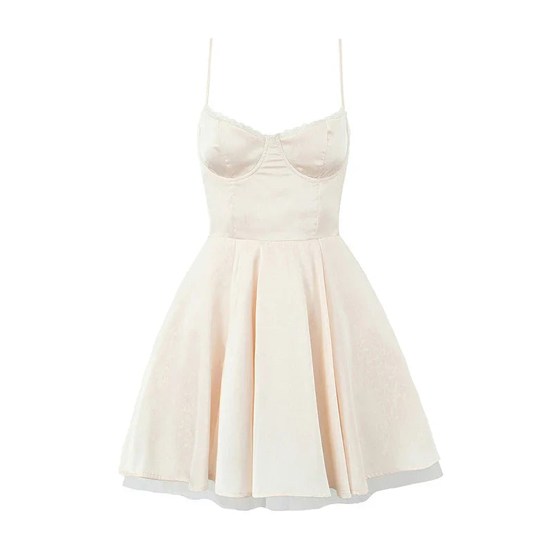 Women Sexy Elegant Sling A-Line Mini Dress Birthday Party Satin Dress