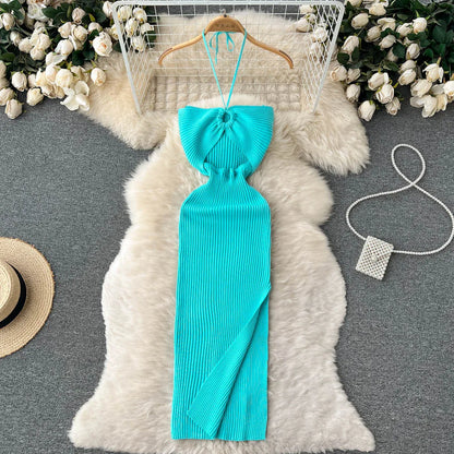 YuooMuoo Chic Fashion Sexy Package Hips Split Knitted Dress Women Slim Elastic Bodycon Party Dress Streetwear Outfit