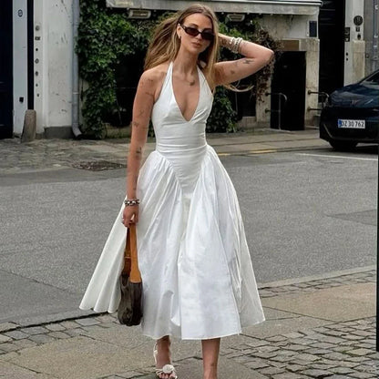Backless Deep V Halter Maxi Dress
