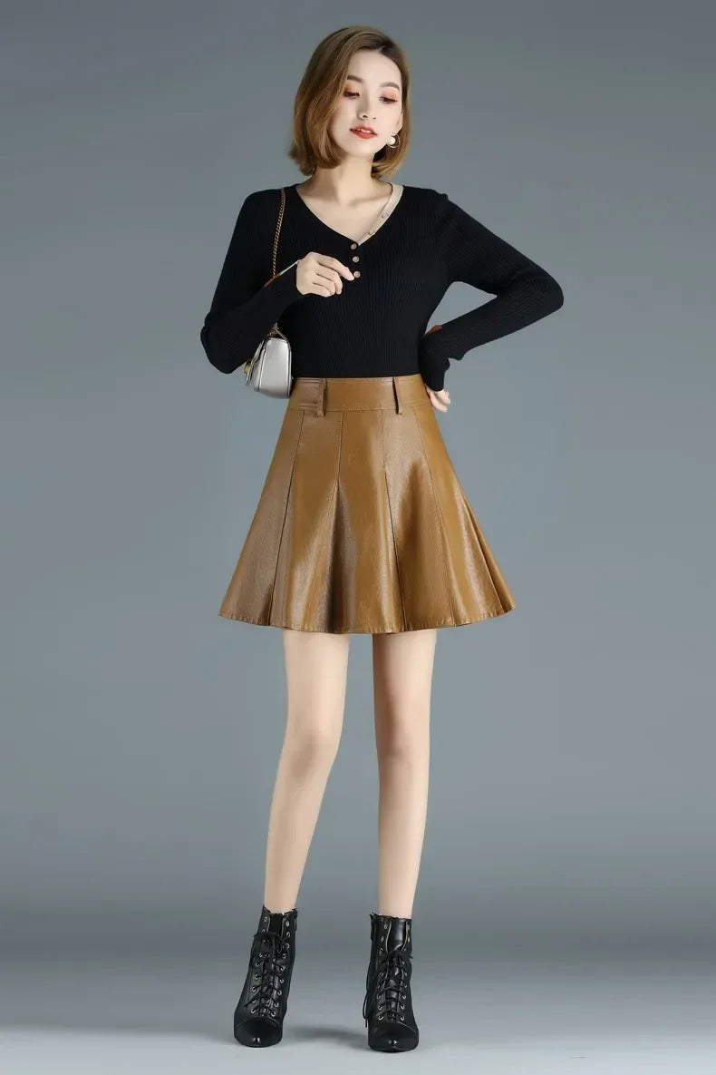 Women's High-Waist Leather Mini Skirt