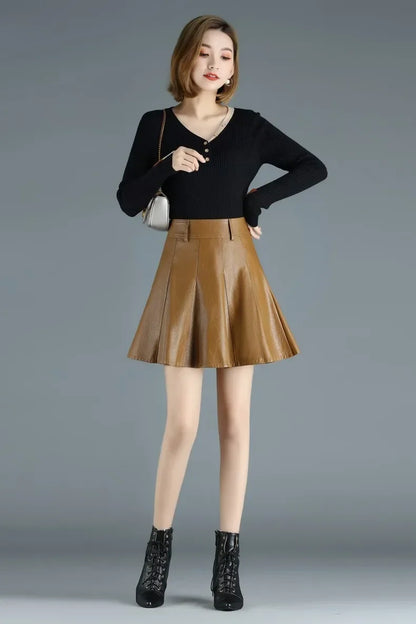 Women's High-Waist Leather Mini Skirt