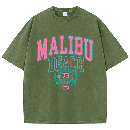 Malibu Beach Letter Print Washed Oversized Tee