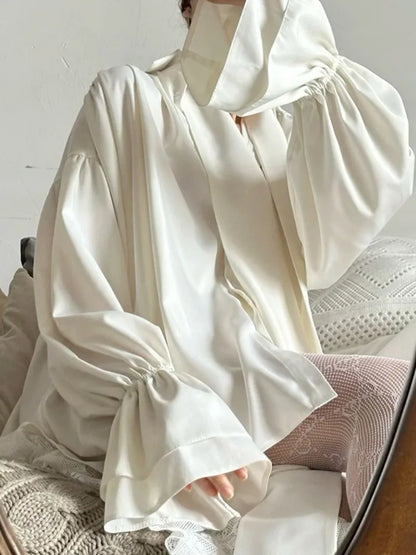 Women's Satin Blouse with Puff Sleeves - Elegant Office Top