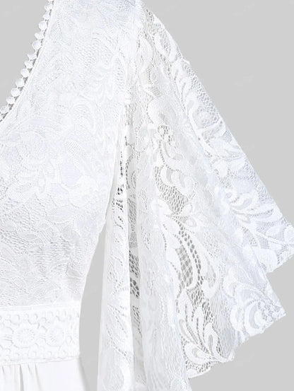 Women's Flower Lace Insert Criss-Cross T-Shirt
