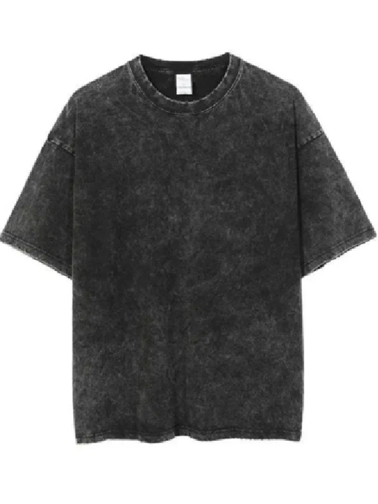 Short Sleeve O-Neck Acid Wash Loose Fit Tee Vintage Hip Hop Retro Punk Harajuku Streetwear