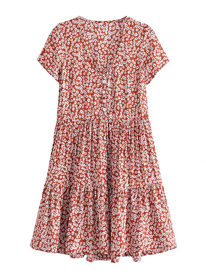 Women's Vintage Floral Print Boho Mini Dress