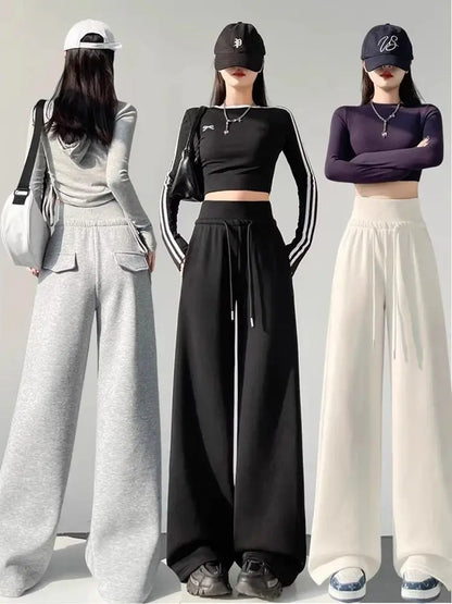 High Waist Straight Pants Loose Fit Pockets Full Length
