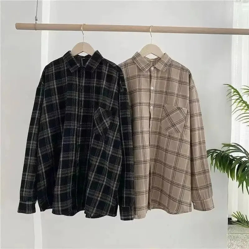 Retro Plaid Long Sleeve Loose Shirt