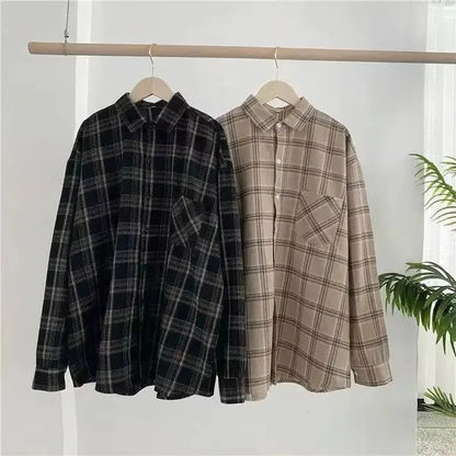Retro Plaid Long Sleeve Loose Shirt