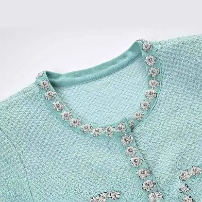 Luxury Designer Diamond Sequin Knitted Dress Women Ruffle Edge Beading Evening Party Dress
