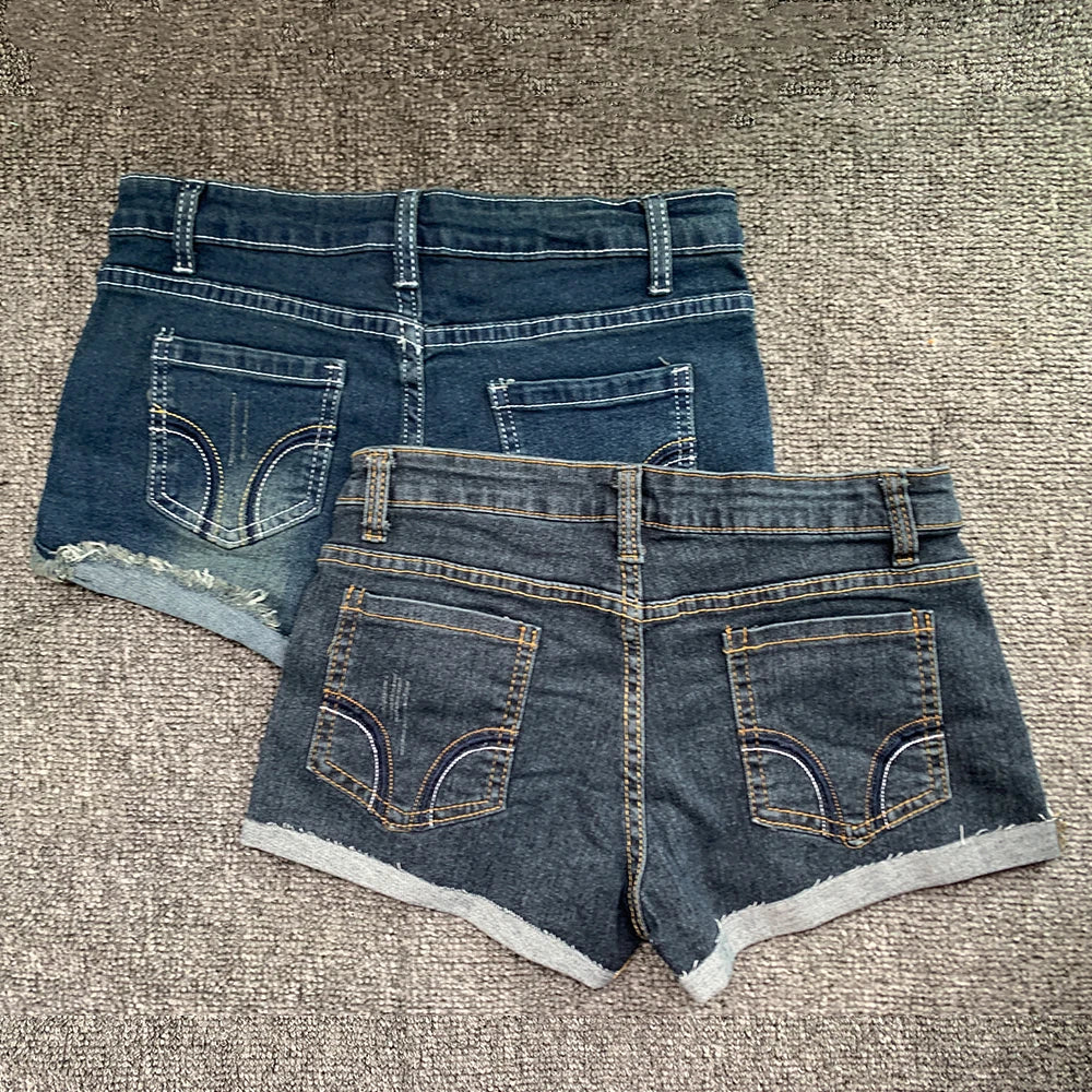 Sexy Low Waist Women Denim Shorts American Lady Y2K Elastic Slim Fit Hot Pants Female Embroidery Wrapping Jeans