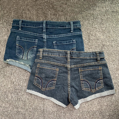 Sexy Low Waist Women Denim Shorts American Lady Y2K Elastic Slim Fit Hot Pants Female Embroidery Wrapping Jeans