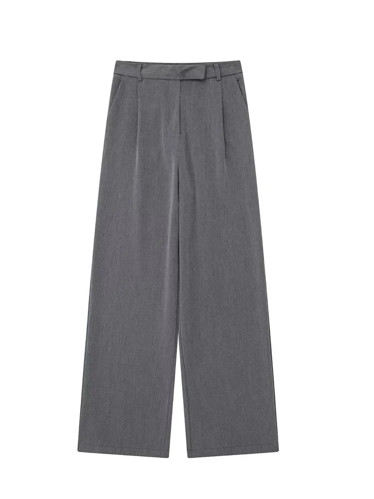 High Waist Straight Pants Front Zipper Regular Fit Full Length