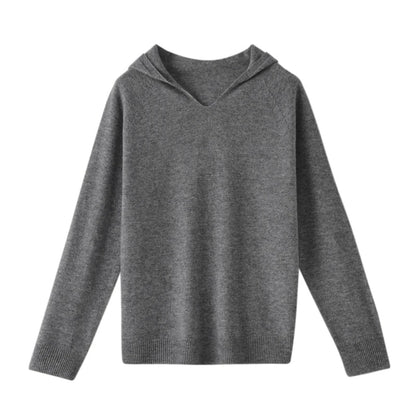 Hooded Merino Wool Sweater Long Sleeve Loose Fit Pullover