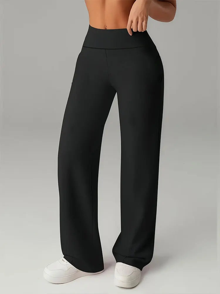 High Waisted Wide Leg Trousers Women Stretch Yoga Pants Casual Sports Workout Leggings