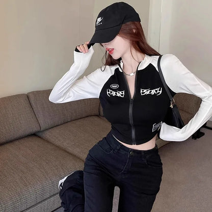 American Retro Zippered Long Sleeve Tee