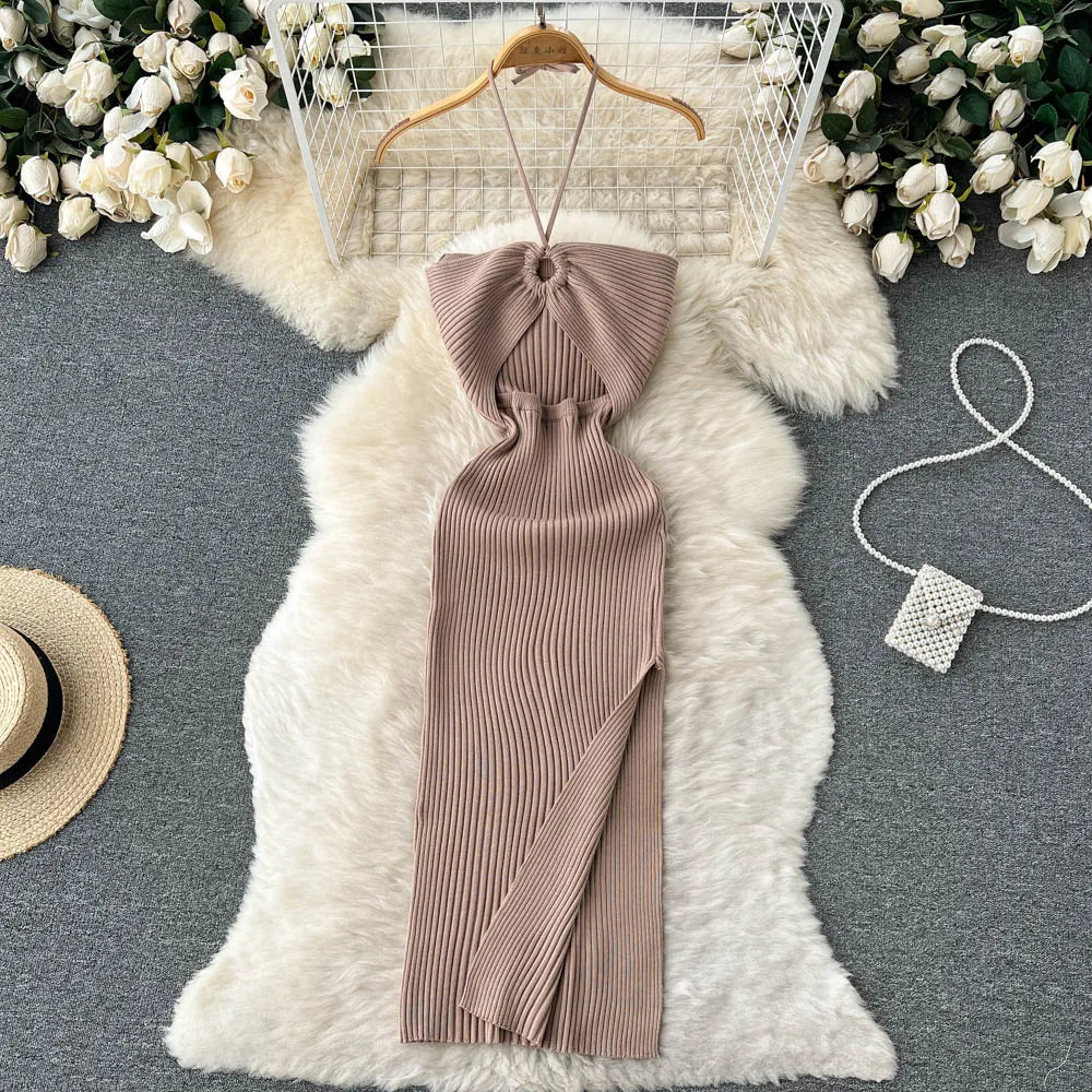 YuooMuoo Chic Fashion Sexy Package Hips Split Knitted Dress Women Slim Elastic Bodycon Party Dress Streetwear Outfit