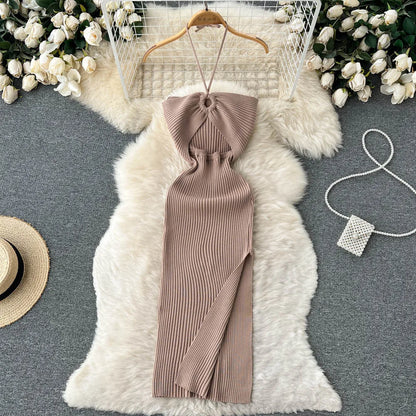 YuooMuoo Chic Fashion Sexy Package Hips Split Knitted Dress Women Slim Elastic Bodycon Party Dress Streetwear Outfit