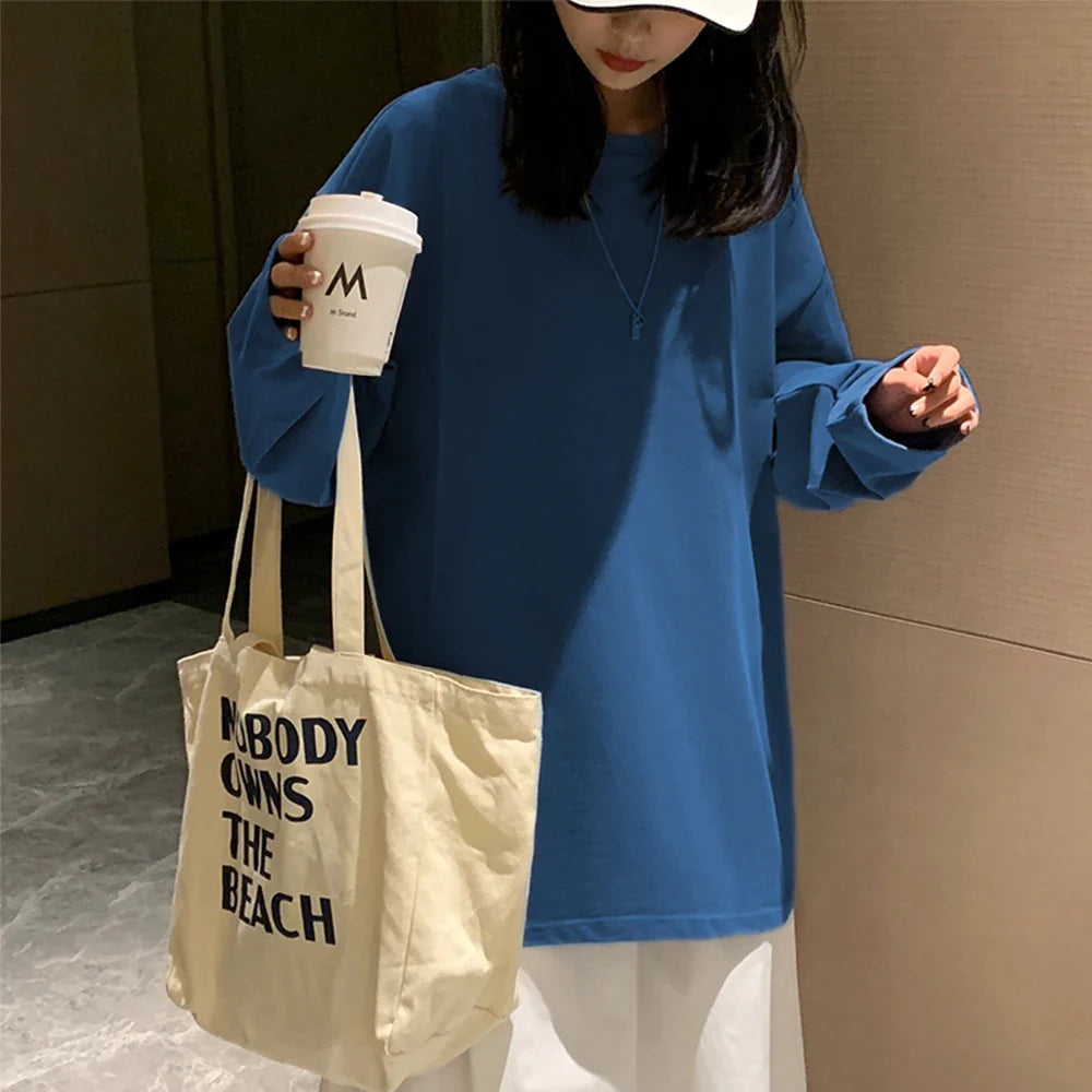 Oversized Cotton Long Sleeve Basic Tee