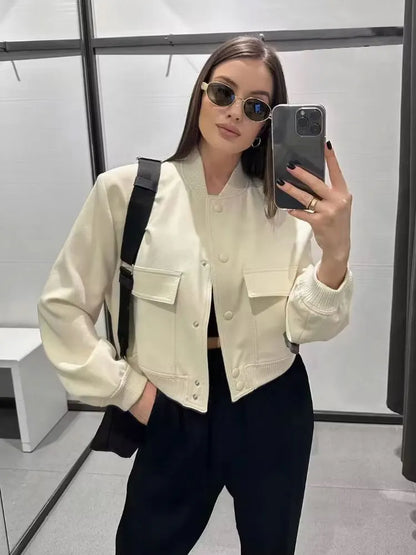 Women's Bomber Jacket with Pockets