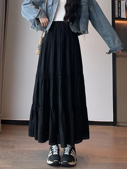 Women's Ruffled Maxi Skirt - High Waist A-Line Long Skirt
