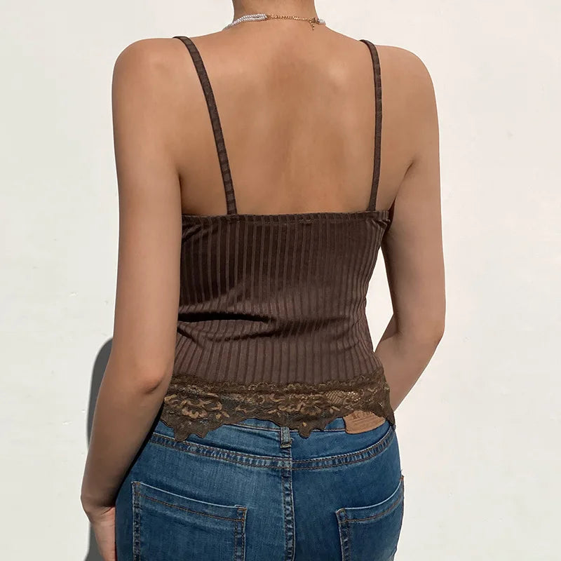 Goth Lace Patchwork V-Neck Crop Cami Top