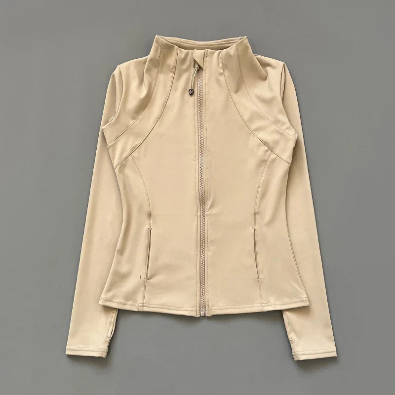 Athletic Slim Fit Quick Drying Zipper Running Jacket Women Dryfit Outer Wear Yoga Training Fitness Jacket with Thumb Hole
