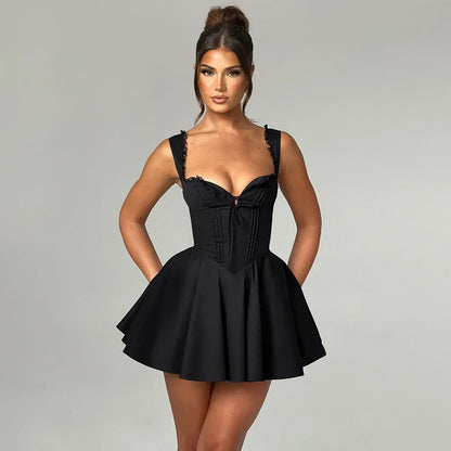 Women's A-Line Party Dress - V-Neck Lace-Up Mini Dress