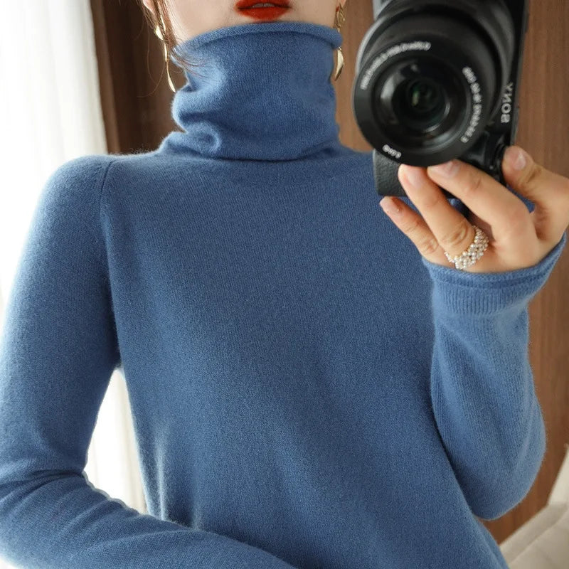 Turtleneck Knit Sweater Long Sleeve Slim Fit Pullover